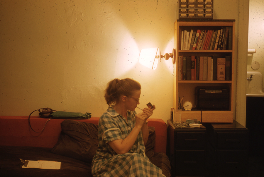 Connie Converse in her apartment